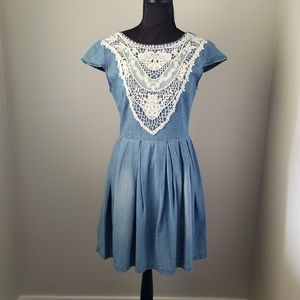 Coco + Jameson Denim Lace Zip Up Dress Medium
